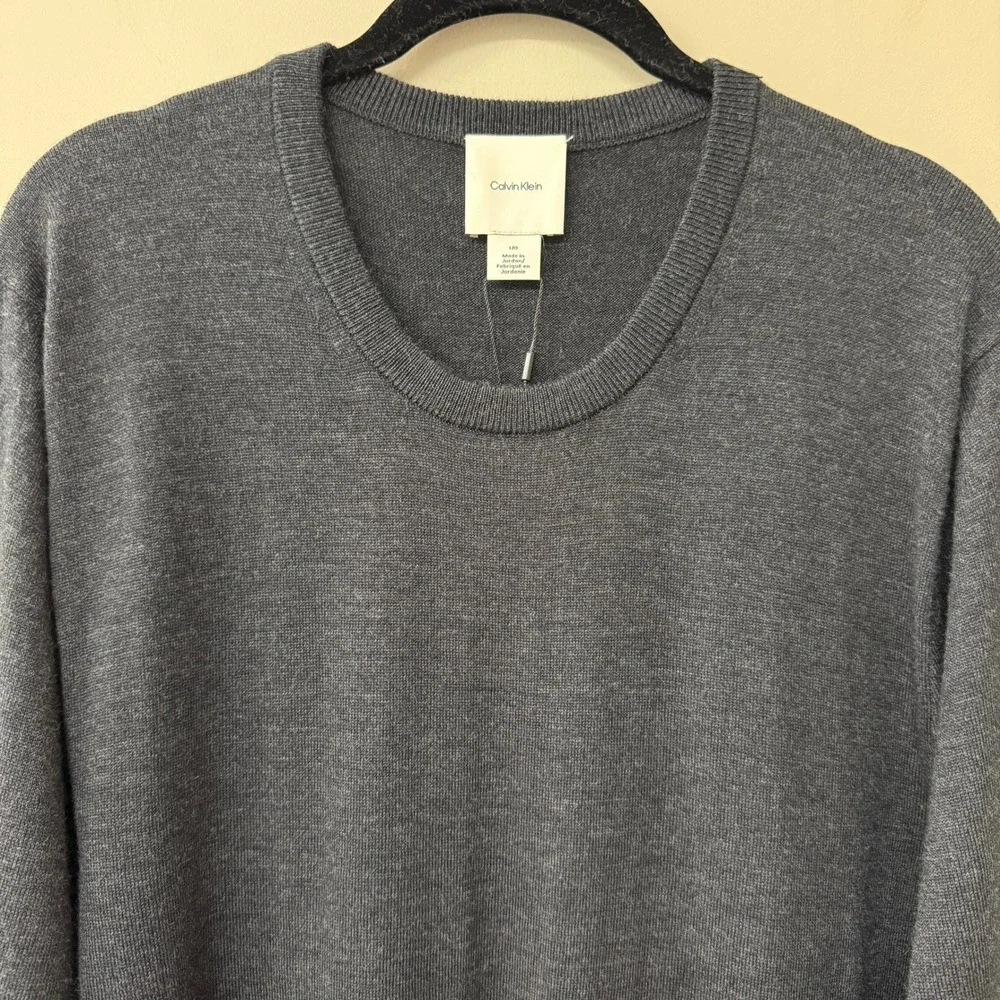 NWT Calvin Klein Mens Merino Wool Crewneck Sweater Size Large Classic Gunmetal